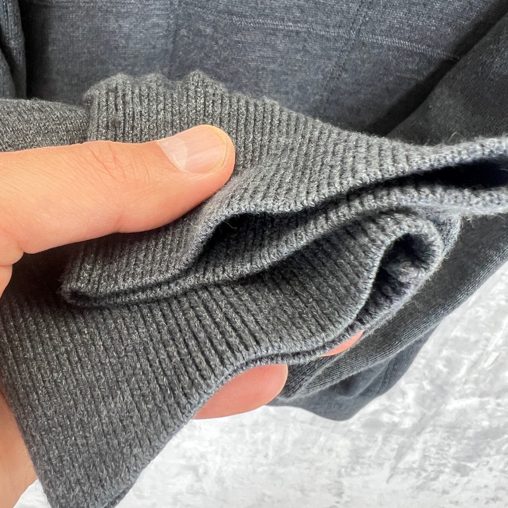 Mens L Charcoal Heather Half Zip Mock Neck Sweater Ribbed Collar Cozy Knit - Picture 4 of 7